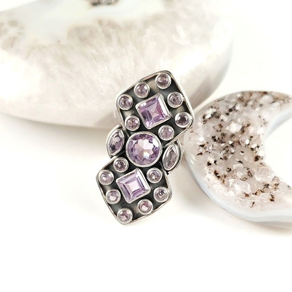 Sterling Silver Amethyst Geometric Crawler Ring Size 6.75 - Picture 3 of 10